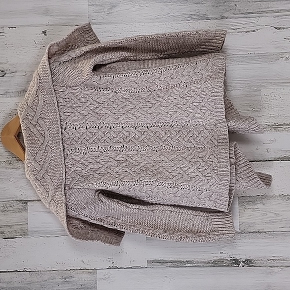 LOFT oatmeal cream wool blend shawl blanket collar open cardigan Size Small FLAW - Picture 4 of 8